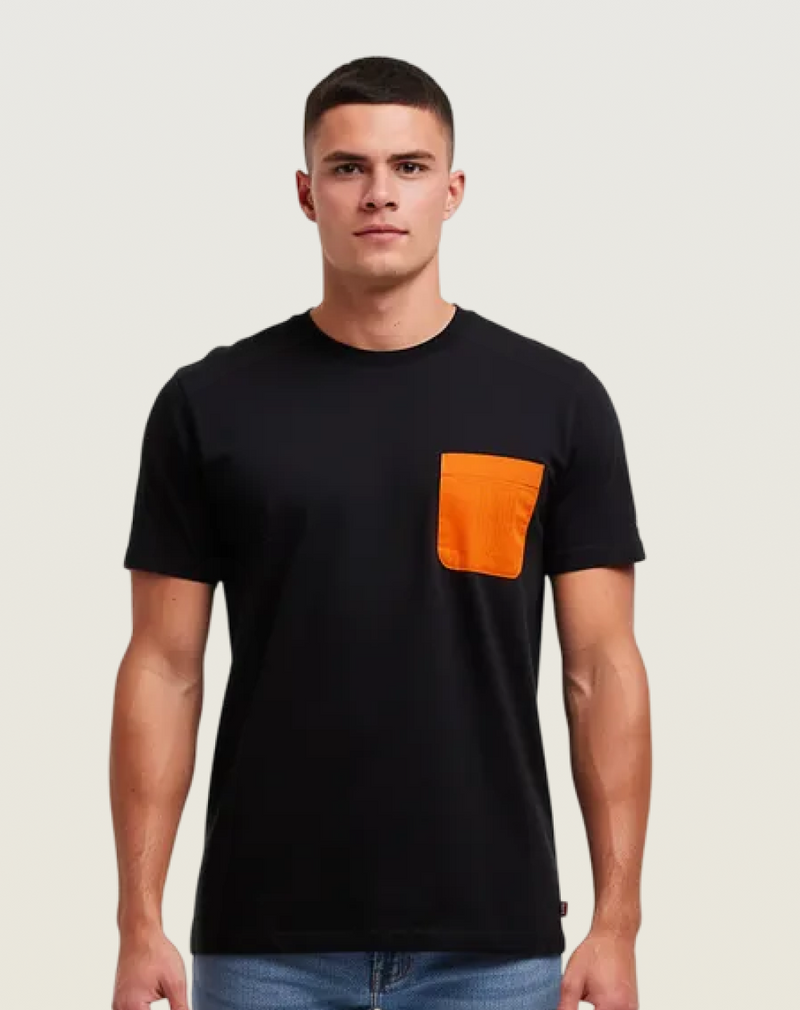 Monogram Pocket Tee - Black/Orange